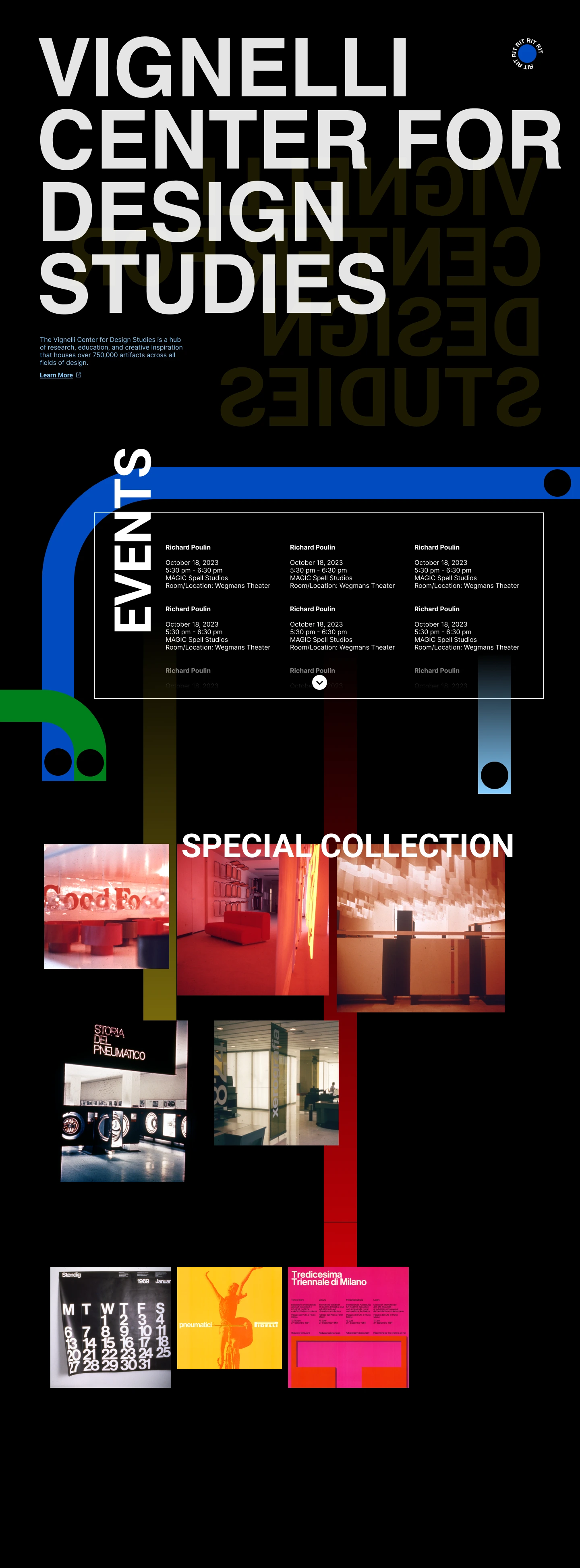 Homepage design for the RIT Vignelli Center.